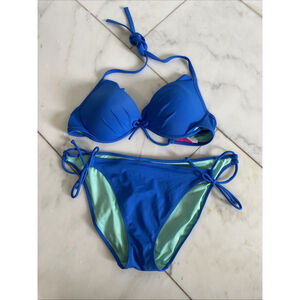 Victoria’s Secret, NWOT, Electric Blue Underwire 36C Top And LG Side Tie Bottom
